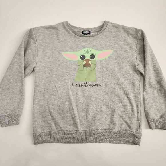Star Wars Girls Gray/Green Kids Sweatshirt Baby Yoda Grogu Top, sz Lg (14) - Picture 1 of 12